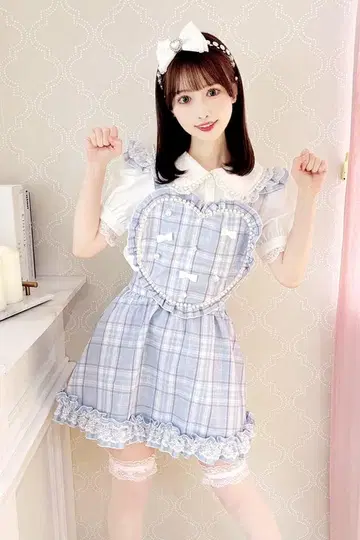 마즈 Princess Melody 체크 펄 하트 에이프런 점프 스커트
