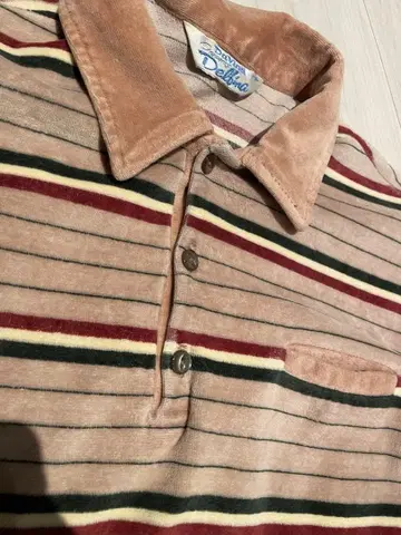 70s 벨로아 긴팔 피케 셔츠 고양이 눈 버튼