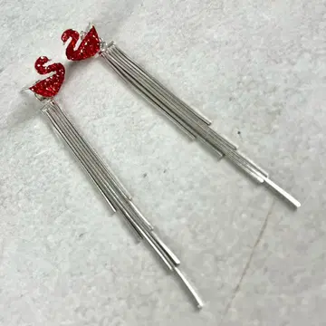 미사용 스와로브스키 스완 드롭 롱 귀걸이 925 흔들리는 빨간색