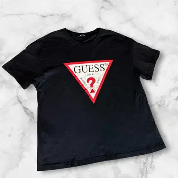 GUESS 로고T셔츠 남성용 블랙 F 사이즈 남녀 공용 코튼 100%