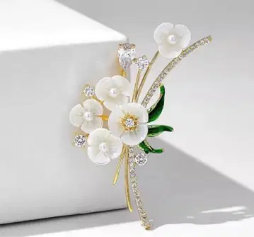 이탈리아 구매 흰 꽃다발 브로치 펄 비쥬 우아 새상품