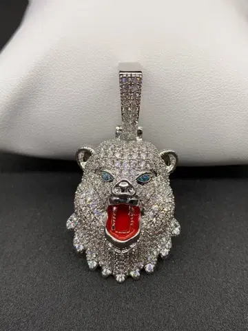 실버 베어 곰 그리즐리 애니멀 페이스 블링블링 목걸이