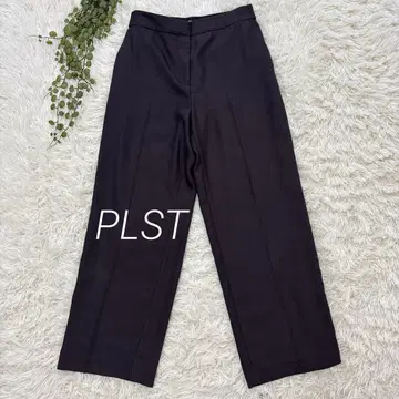PLST 센터 프레스 슬랙스 와이드 팬츠 드레이프감 L 브라운 출퇴근