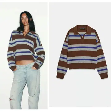ZARA 스트라이프 패턴 폴로 니트 스웨터