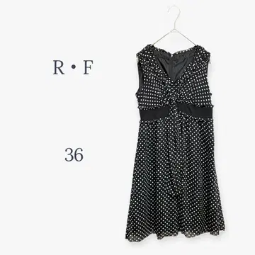 R F 원피스 도트 슬리브리스 플레어 도트 페미닌 블랙 S