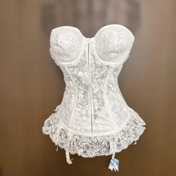 와코루 화이트 레이스 코르셋 브라이덜 이너 D65 블루 리본 포함