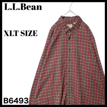 90s-00s 엘엘빈 체크 무늬 긴팔 BD 셔츠 빨간색 카키 XL