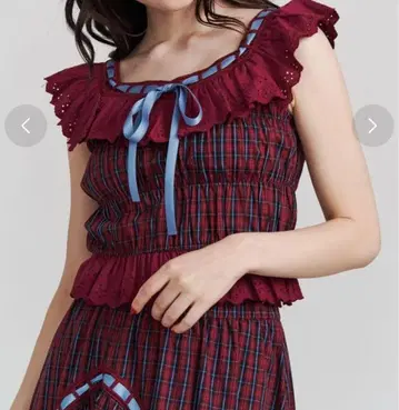 쥬에티 jouetie 리본 스티치 프릴 뷔스티에 체크 레드