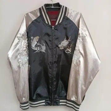 스카잔 잉어와 드래곤 자수 블랙/실버 사이즈 LL 당일 발송