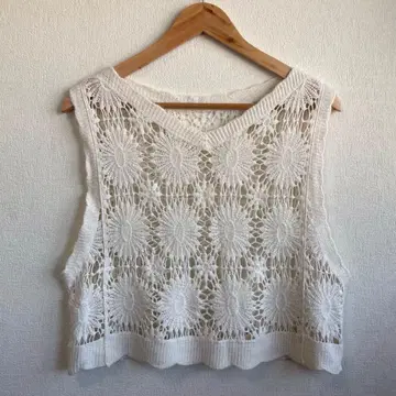 크로셰 니트 베스트 꽃무늬 플라워 모티브 구제 의류 M