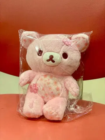 핑크색 꽃무늬 리락쿠마 봉제 인형 새상품