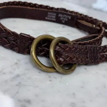 90s 천연 가죽 메쉬 벨트 가는 벨트 가는 폭 더블 링