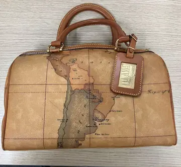 플리마켓 클라세 미니 보스턴 백 핸드백 PVC 가죽 브라운 지구 패턴