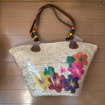 발리섬 특산/꽃무늬 바스켓백 컬러풀 비즈 포함