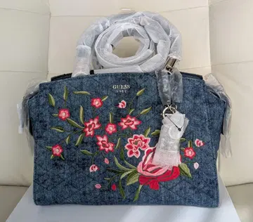 새상품 GUESS 데님 숄더백 2Way 플라워 자수