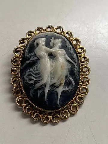 쉘 카메오 브로치 골드 2명의 여성