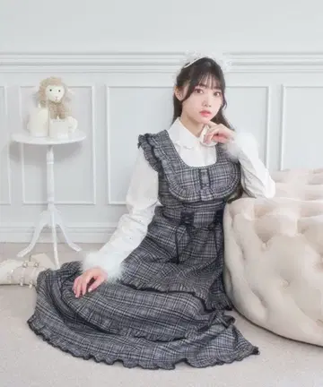 Honey Cinnamon 백 레이스업 롱 오버롤 스커트