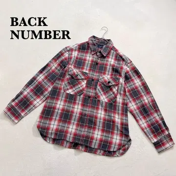 백넘버 체크 무늬 긴팔 셔츠 L 레드 계열 두꺼운 원단