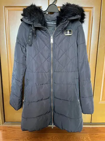 ZARA 퍼 트리밍 퀼팅 다운 자켓 블랙