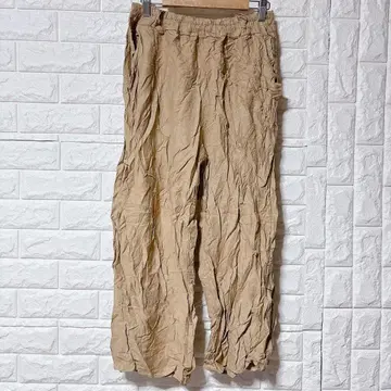 이탈리아제 주름 가공 이지 팬츠 베이지 비스코스 혼방 크링클 소재