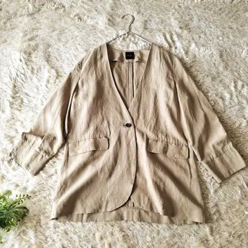 스픽 앤 스팬 린넨 혼방 노카라 자켓 베이지 얇은 소재 36