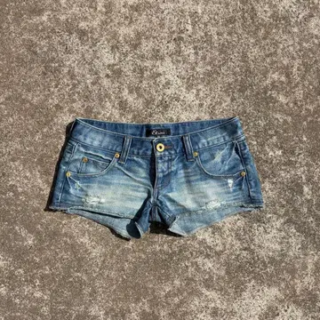 Y2K 헤이세이 데미지 데님 숏팬츠 38 블루 갸루 라메 원단