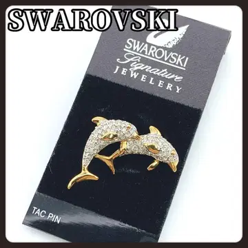 SWAROVSKI 스와로브스키 골드 브로치 돌핀 돌고래