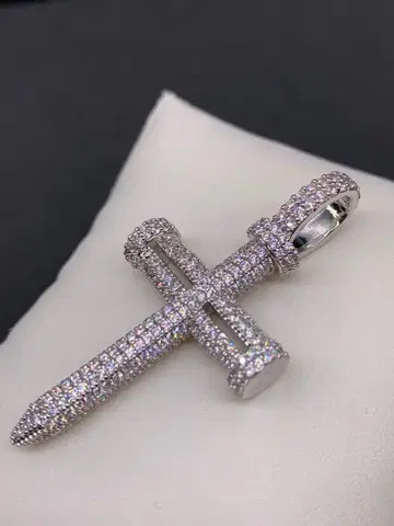 못 쿠기 디자인 실버 십자가 블링블링 목걸이 로자리오