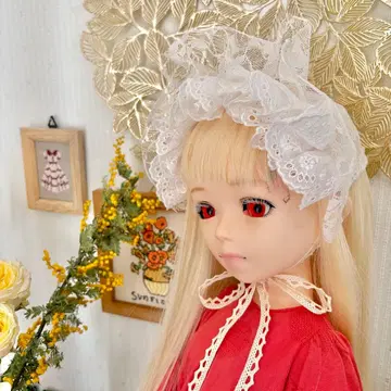 오토히메 인형용 전체 레이스 하프 보닛 아이보리 꾸미기