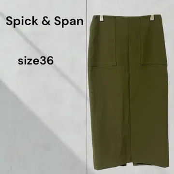 스픽 앤 스팬 타이트 스커트 카키 슬릿 백 스타일링 오피스 룩