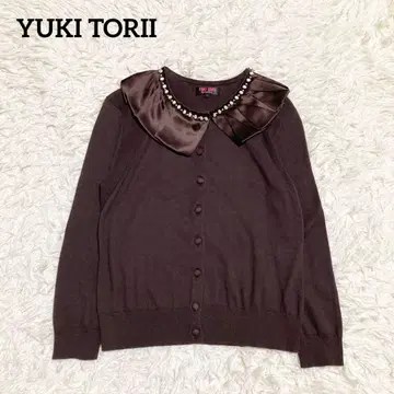 유키 토리이 코튼 캐시미어 가디건 실크 옷깃 펄 비대칭