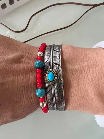 페더 & 터콰이즈 뱅글 화이트하트 비즈 약 4~5mm