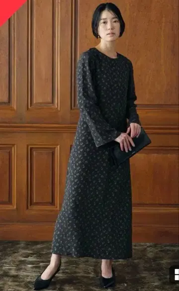 슬로브 이에나 hibi 플라워 자카드 플레어 드레스 블랙 38