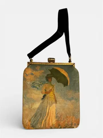 인상파 디자인 앤티크 핸드백 양산을 쓰는 여자