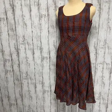 K.T LINO 원피스 린넨 100% 봄/여름 시원한 체크 무늬