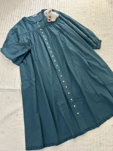 핑크하우스 긴팔 원피스 그린 피코프릴 면 레이스 2022