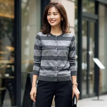 Y3317*안테일러 보더 가디건 그레이 라메 메리노울 XS