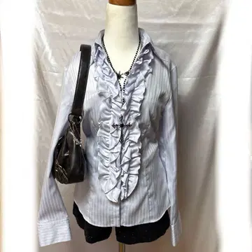 프릴 스트라이프 고딕 다크 코어 코켓 갸루 그런지