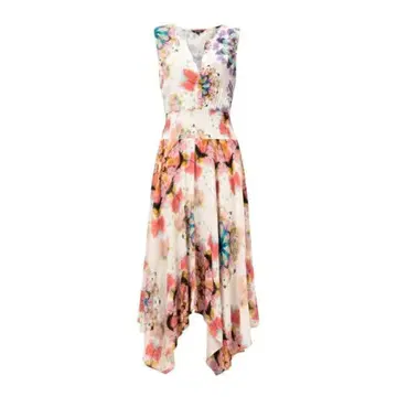 새상품급 데시구알 꽃무늬 비대칭 원피스 타이다이 플레어 38