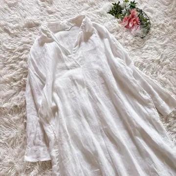 새상품급 TABASA 린넨 100% 셔츠 원피스 린넨 화이트 화이트 긴팔