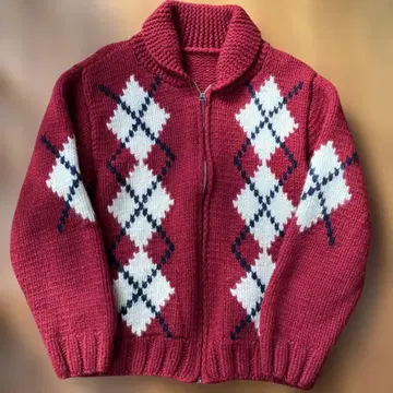 아가일 무늬 빨간색 니트 스웨터 카우친 로카빌리 50s