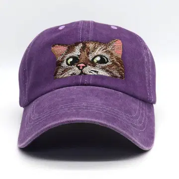 새상품 오리지널 자수 베이스볼 캡 고양이 동물 애니멀 보라색