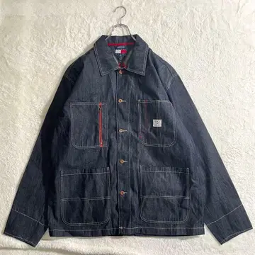새상품급 타미힐피거 데님 커버올 워크 자켓 XXL 빨간색 스티치