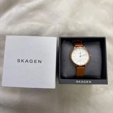 SKAGEN 아날로그 시계 브라운 가죽