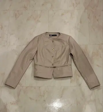 [ ZARA ] 자라 베이지 페플럼 페이크 가죽 자켓 2way