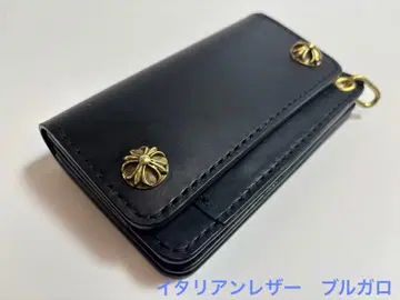 블랙 이탈리아 가죽 트래커 지갑 삼층 놋쇠 크로스볼 콤초