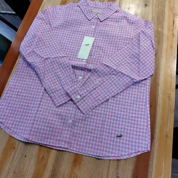 크로커다일 핑크 체크 무늬 긴팔 셔츠