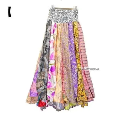 한정판] 샐리 실크 컬러풀 세로 절개 변형 롱 스커트 I