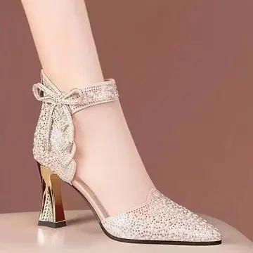 봄/여름 메쉬 숏부츠 펌프스 반짝이 파티 결혼식