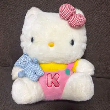 레트로 키티 봉제 인형 1994년 체크 곰돌이